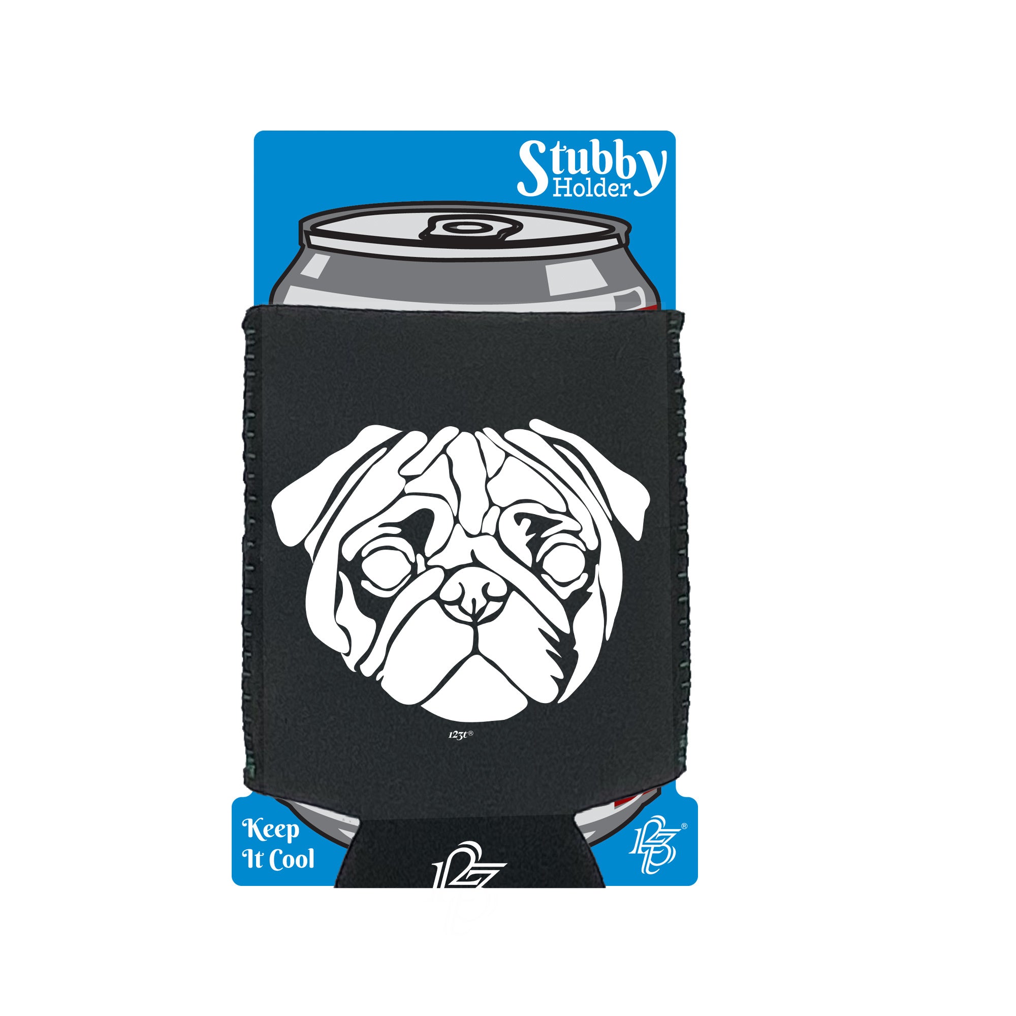 Pug Head Dog - Funny Stubby Holder With Base