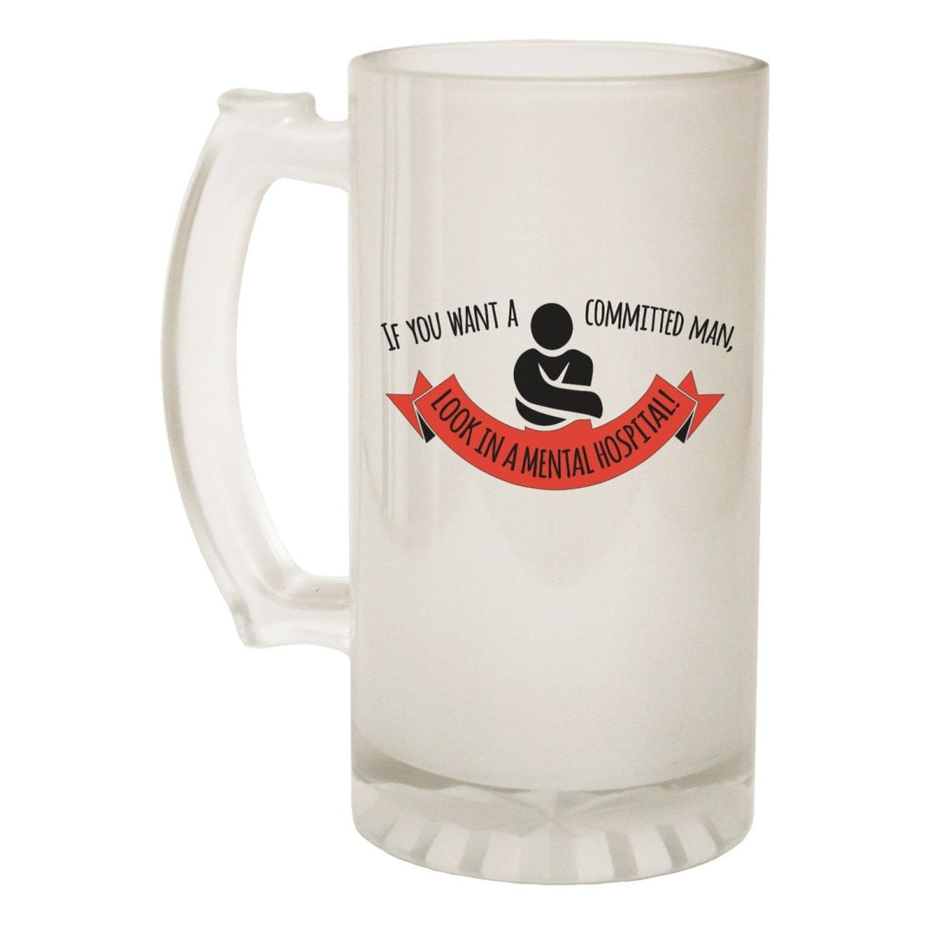 Alcohol Frosted Glass Beer Stein - Commited Man Mental Hospital - Funny Novelty Birthday - 123t Australia | Funny T-Shirts Mugs Novelty Gifts