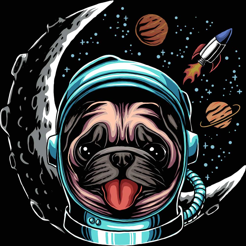 Astronaut Space Pug Dog - Mens 123t Funny T-Shirt Tshirts