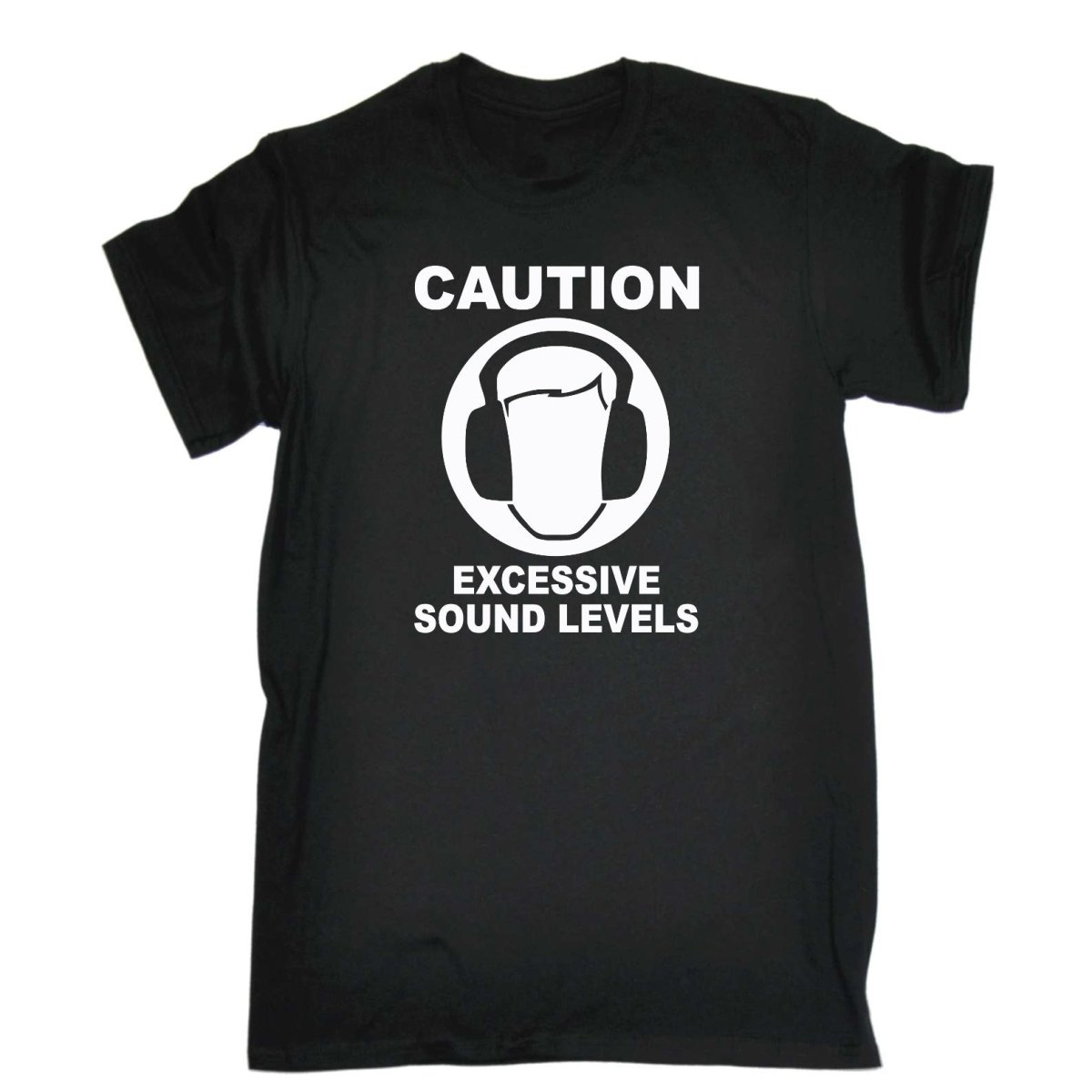 Caution Excessive Sound Levels - Mens Funny Novelty T-Shirt Tshirts BLACK T Shirt - 123t Australia | Funny T-Shirts Mugs Novelty Gifts