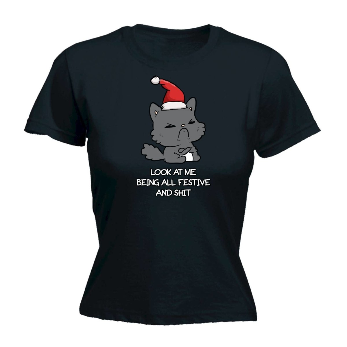 Christmas Cat Lookatme Festive Animal - Funny Womens T-Shirt Tshirt - 123t Australia | Funny T-Shirts Mugs Novelty Gifts