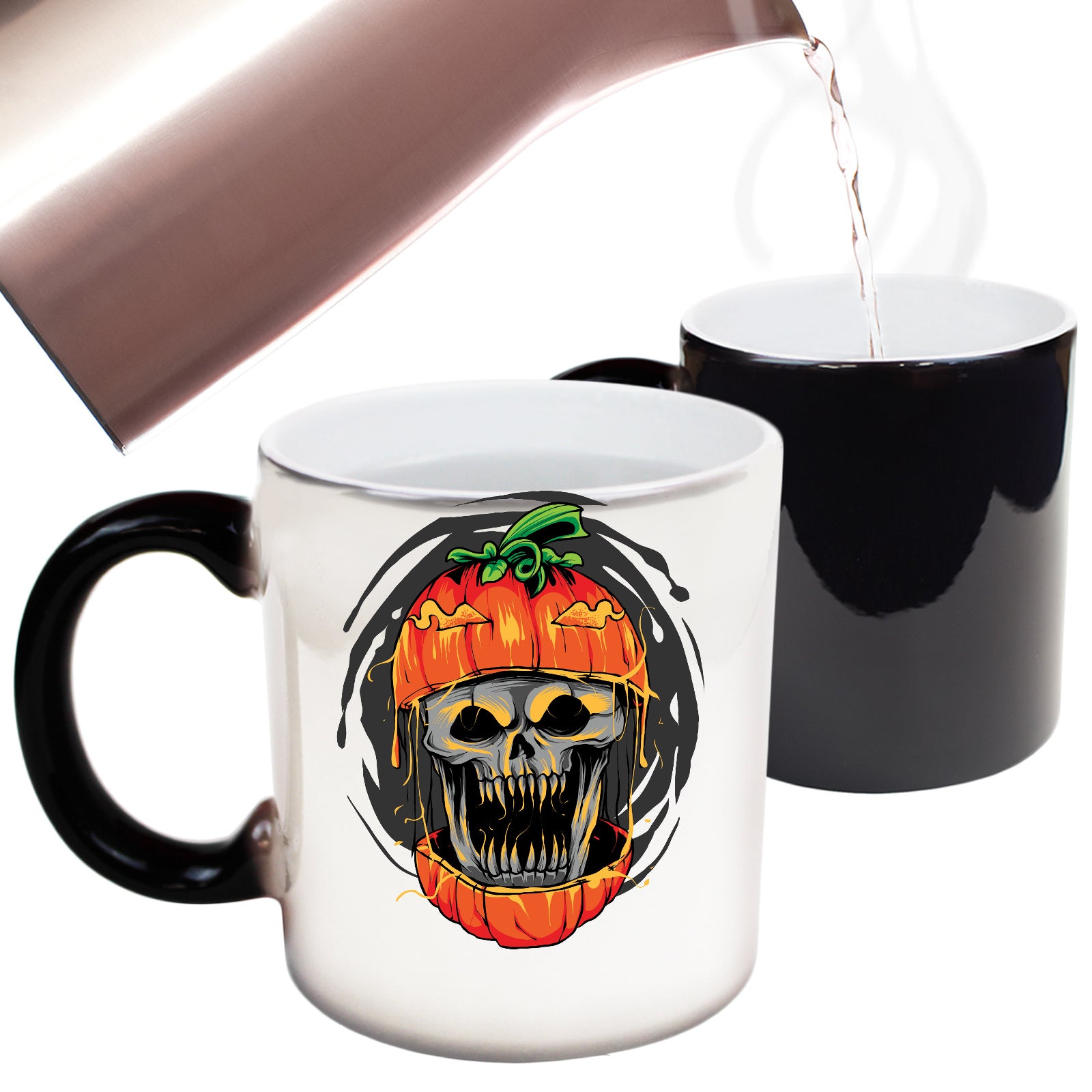 Graphic Evil Halloween Skull Pumpkin Halloween Trick Or Treat - Funny Colour Changing Mug