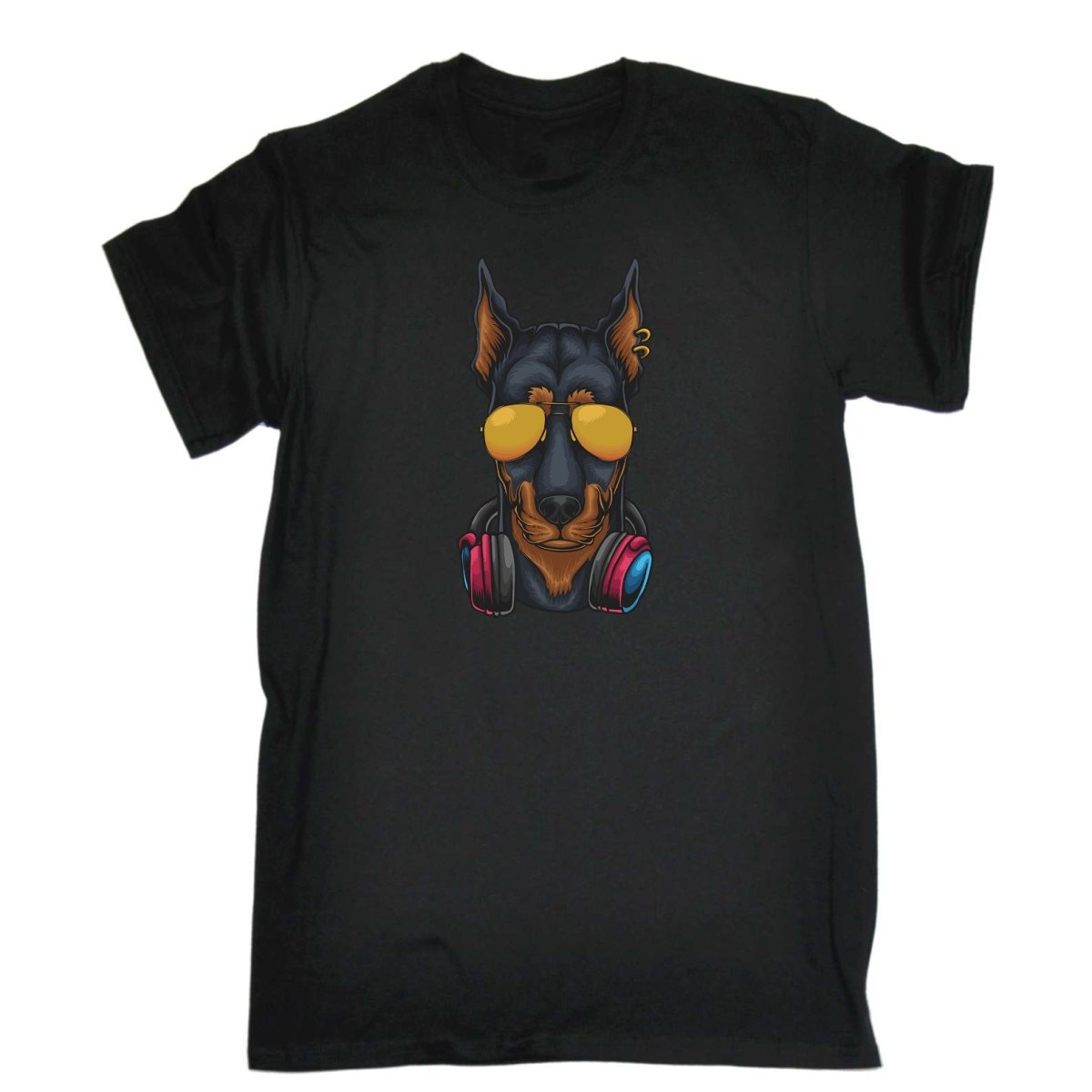 Cool Dobberman Dog Headphone Sunglasses - Mens Funny T-Shirt Tshirts Tee Shirt - 123t Australia | Funny T-Shirts Mugs Novelty Gifts