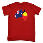 Country Outline Australia Aboriginal Flag Joined United As One - Mens Funny T-Shirt Tshirts - 123t Australia | Funny T-Shirts Mugs Novelty Gifts