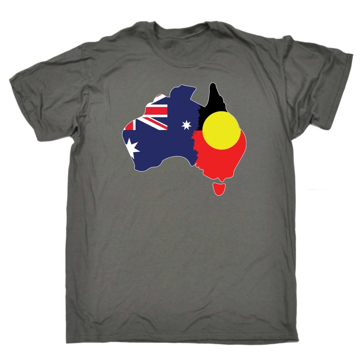 Country Outline Australia Aboriginal Flag Joined United As One - Mens Funny T-Shirt Tshirts - 123t Australia | Funny T-Shirts Mugs Novelty Gifts