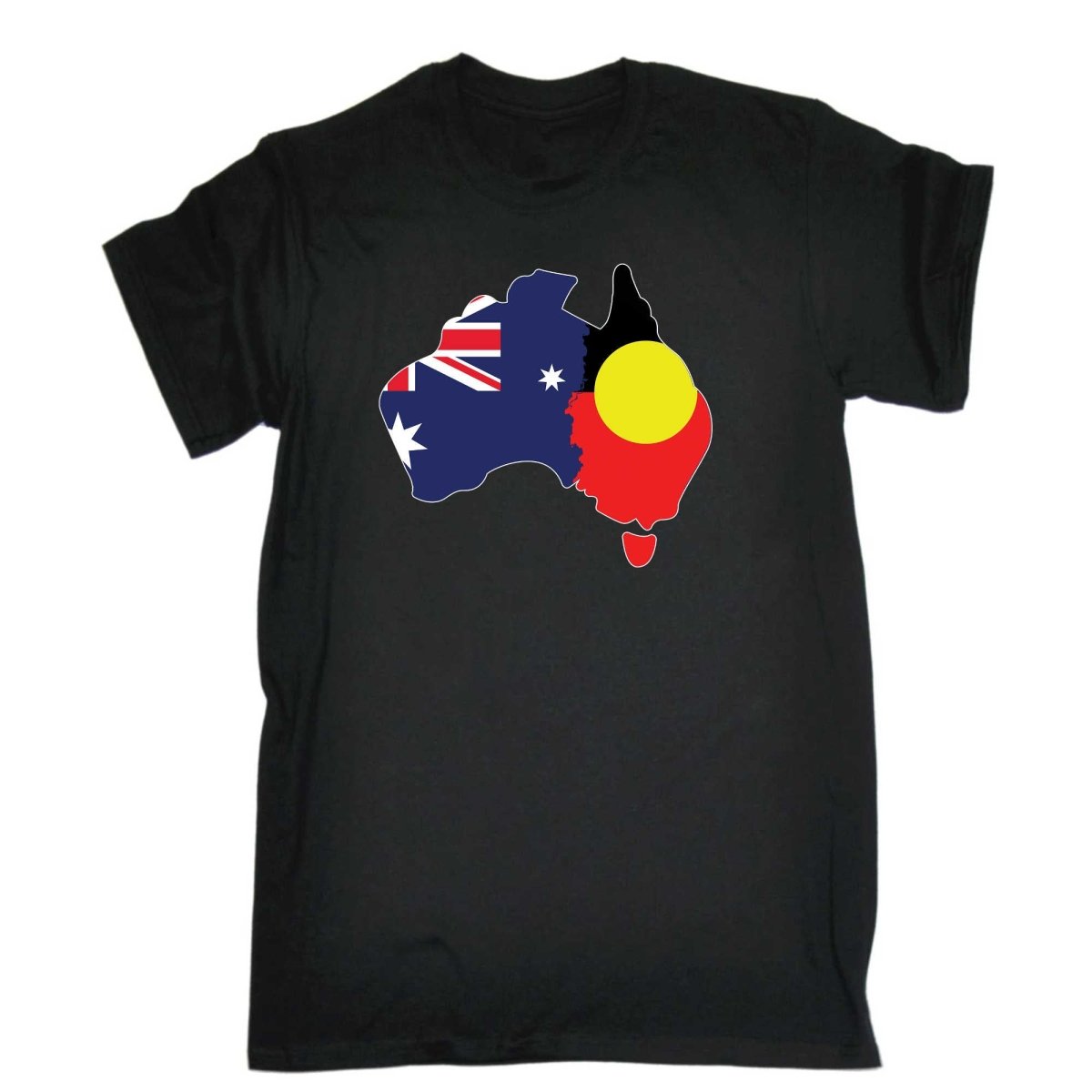 Country Outline Australia Aboriginal Flag Joined United As One - Mens Funny T-Shirt Tshirts - 123t Australia | Funny T-Shirts Mugs Novelty Gifts