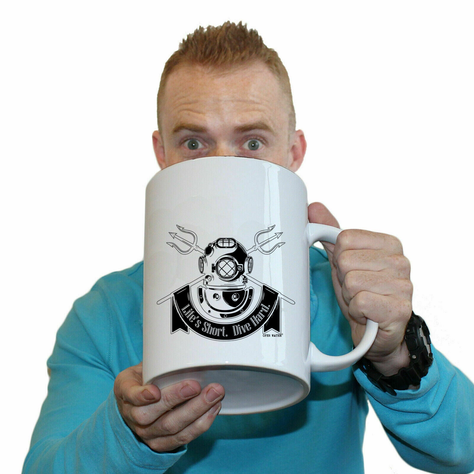 Ow Lifes Short Dive Hard - Funny Giant 2 Litre Mug