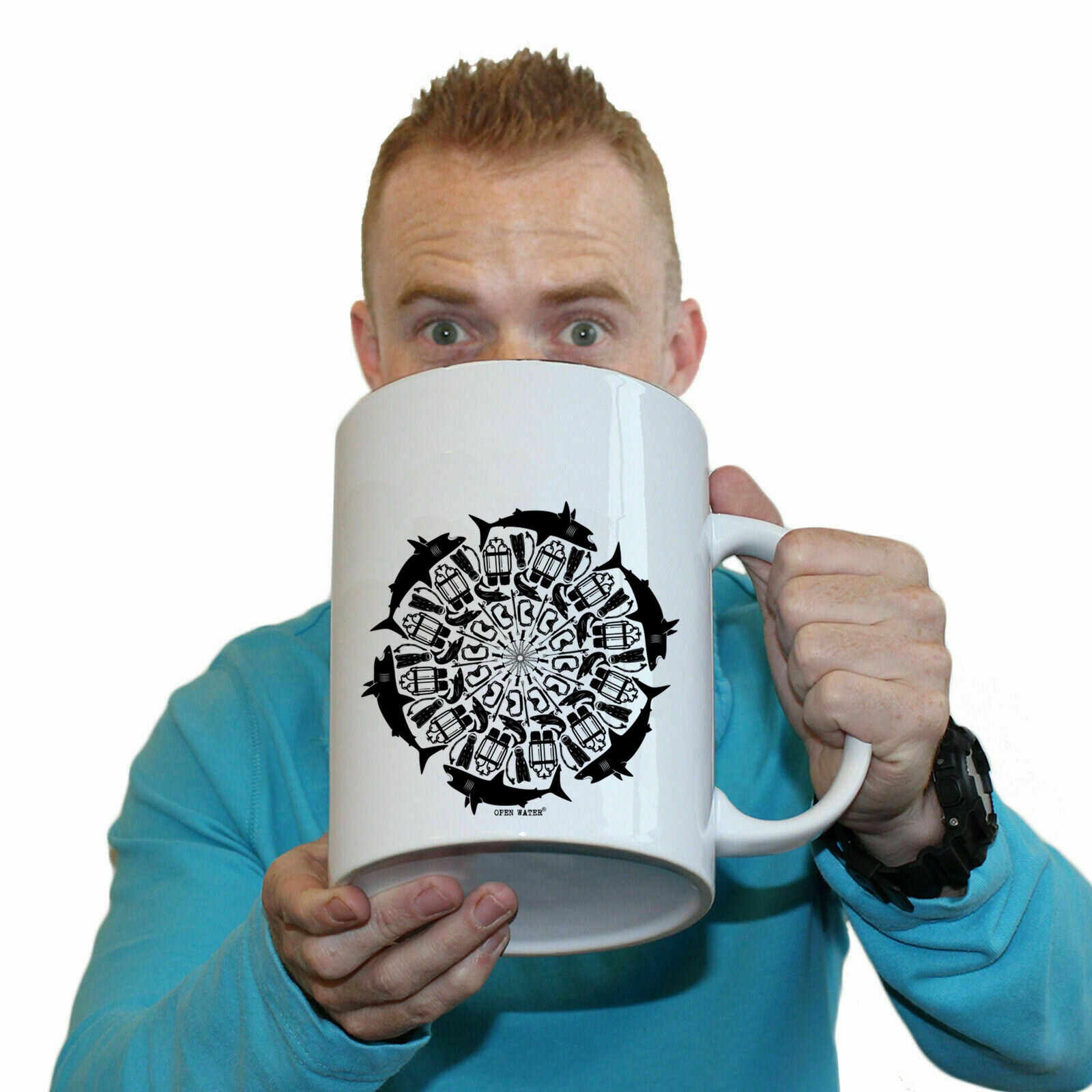 Ow Eye Of The Shark Diver - Funny Giant 2 Litre Mug