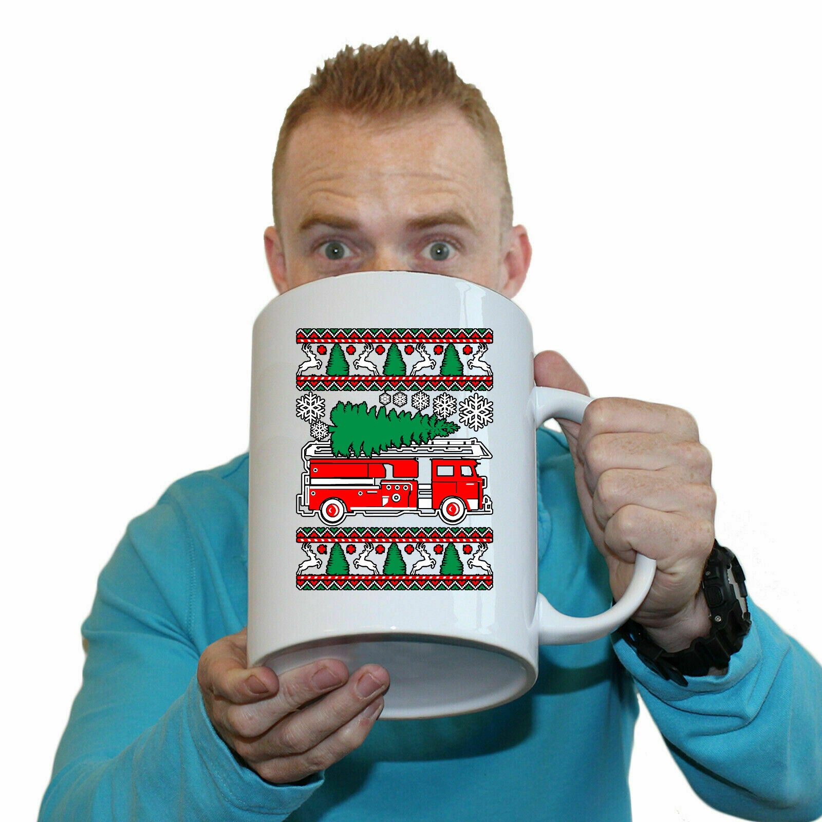 Fire Fighter Engine Christmas Xmas - Funny Giant 2 Litre Mug