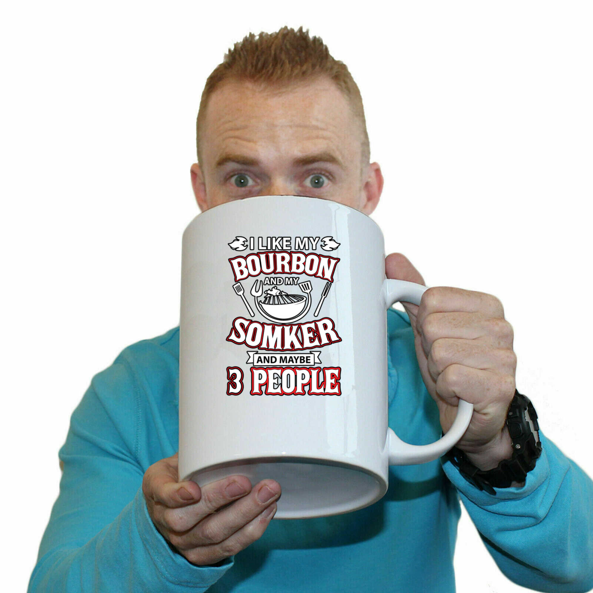 I Like Bourbon My Smoker 3 People Funny Bbq - Funny Giant 2 Litre Mug