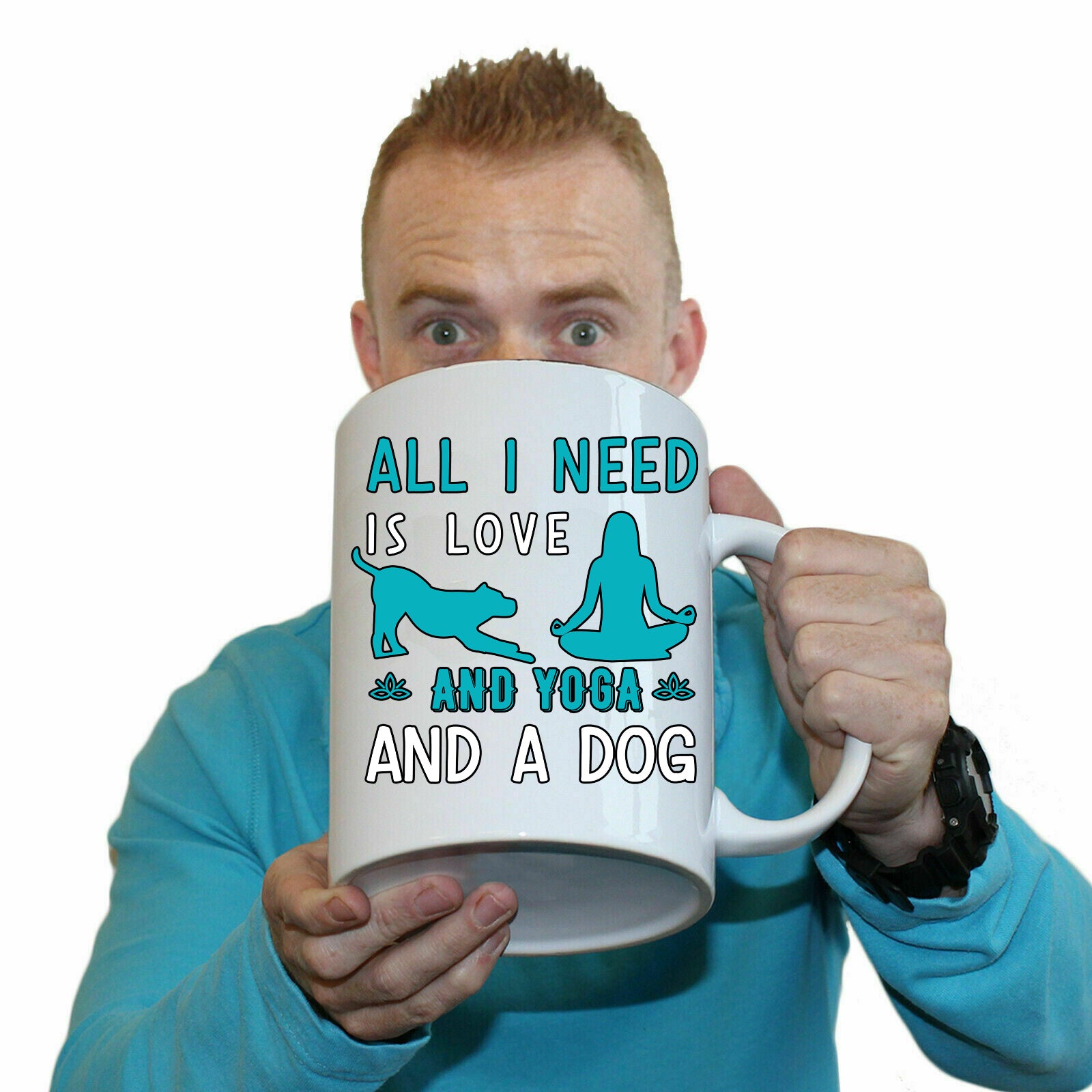 All I Need Is Love Yoga And A Dog - Funny Giant 2 Litre Mug