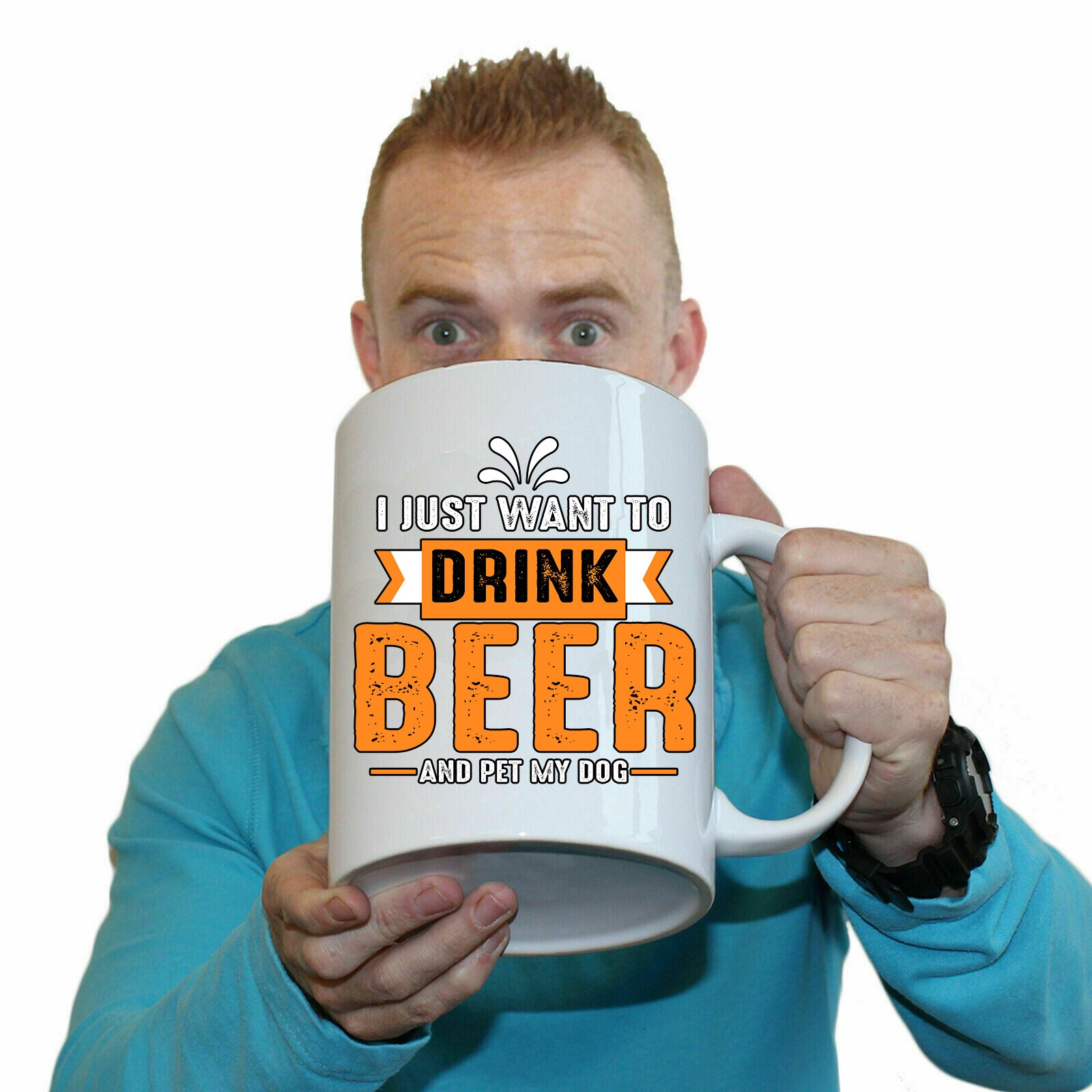 I Just Want Drink Beer And Pet My Dog - Funny Giant 2 Litre Mug