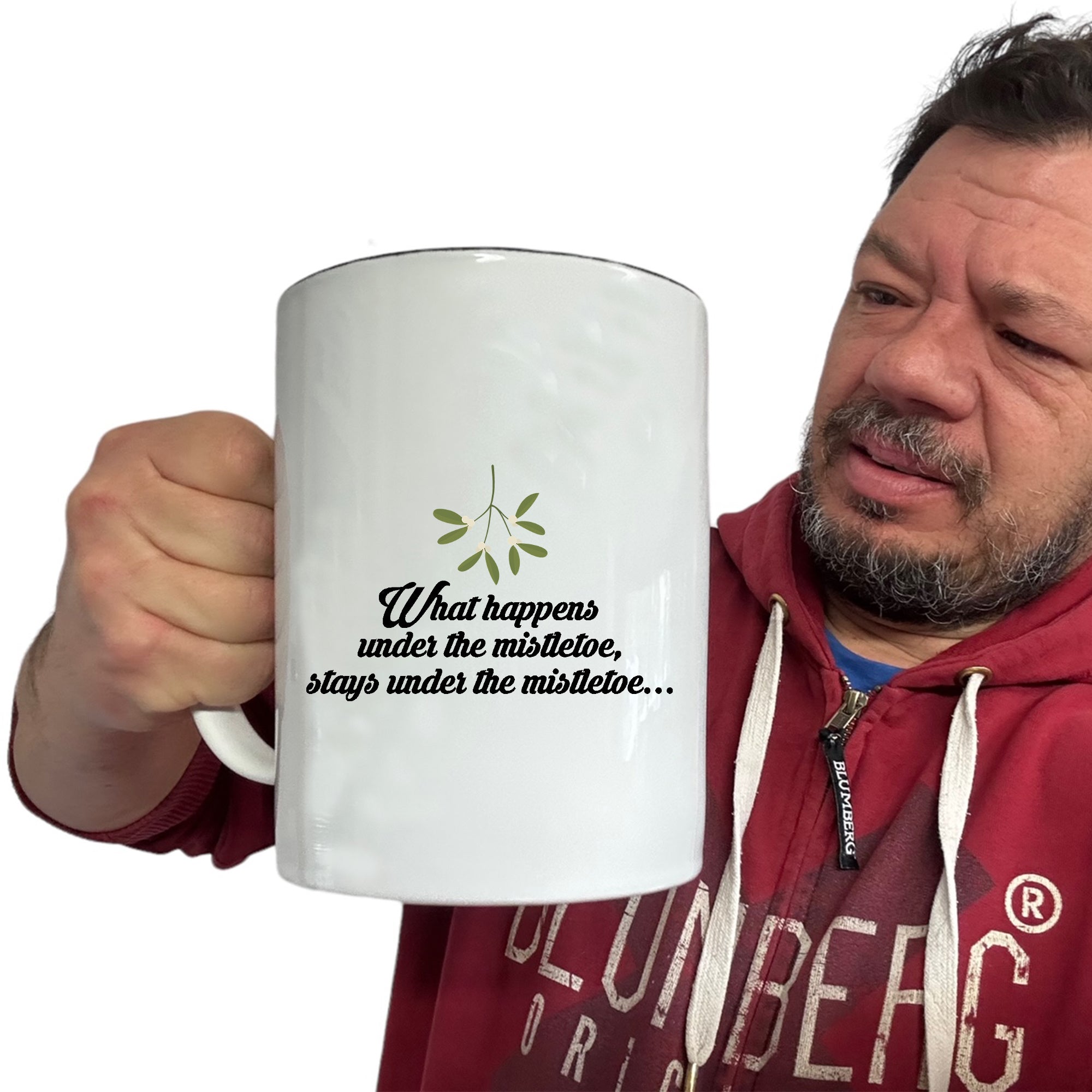 Christmas What Happens Under The Mistletoe - Funny Giant 2 Litre Mug