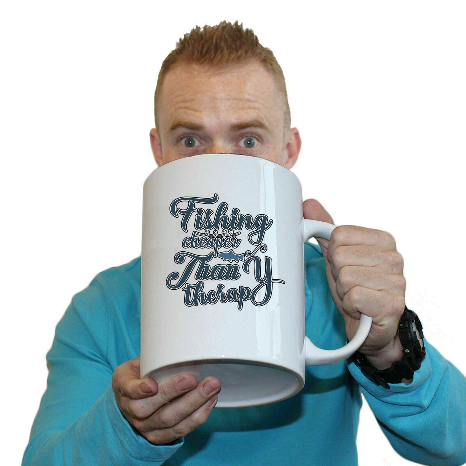 Fishing Cheaper Than Therapy - Funny Giant 2 Litre Mug