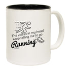 Pb The Voices In My Head Keep Telling Me To Go Running - Funny Coffee Mug