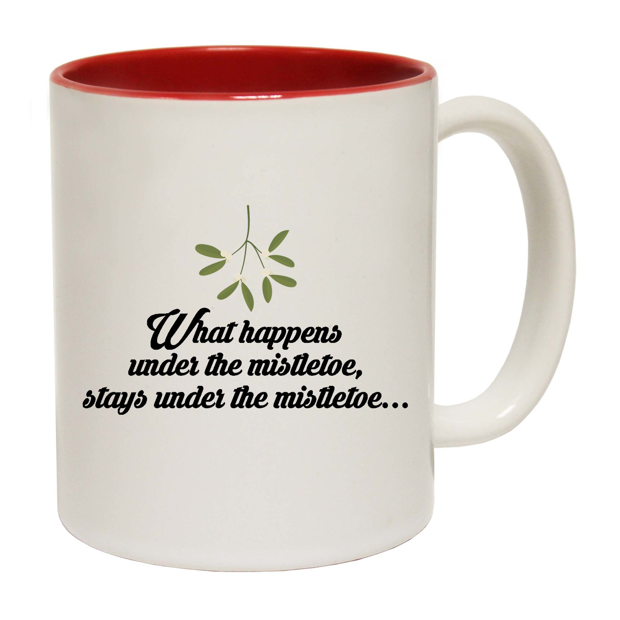 Christmas What Happens Under The Mistletoe - Funny Coffee Mug